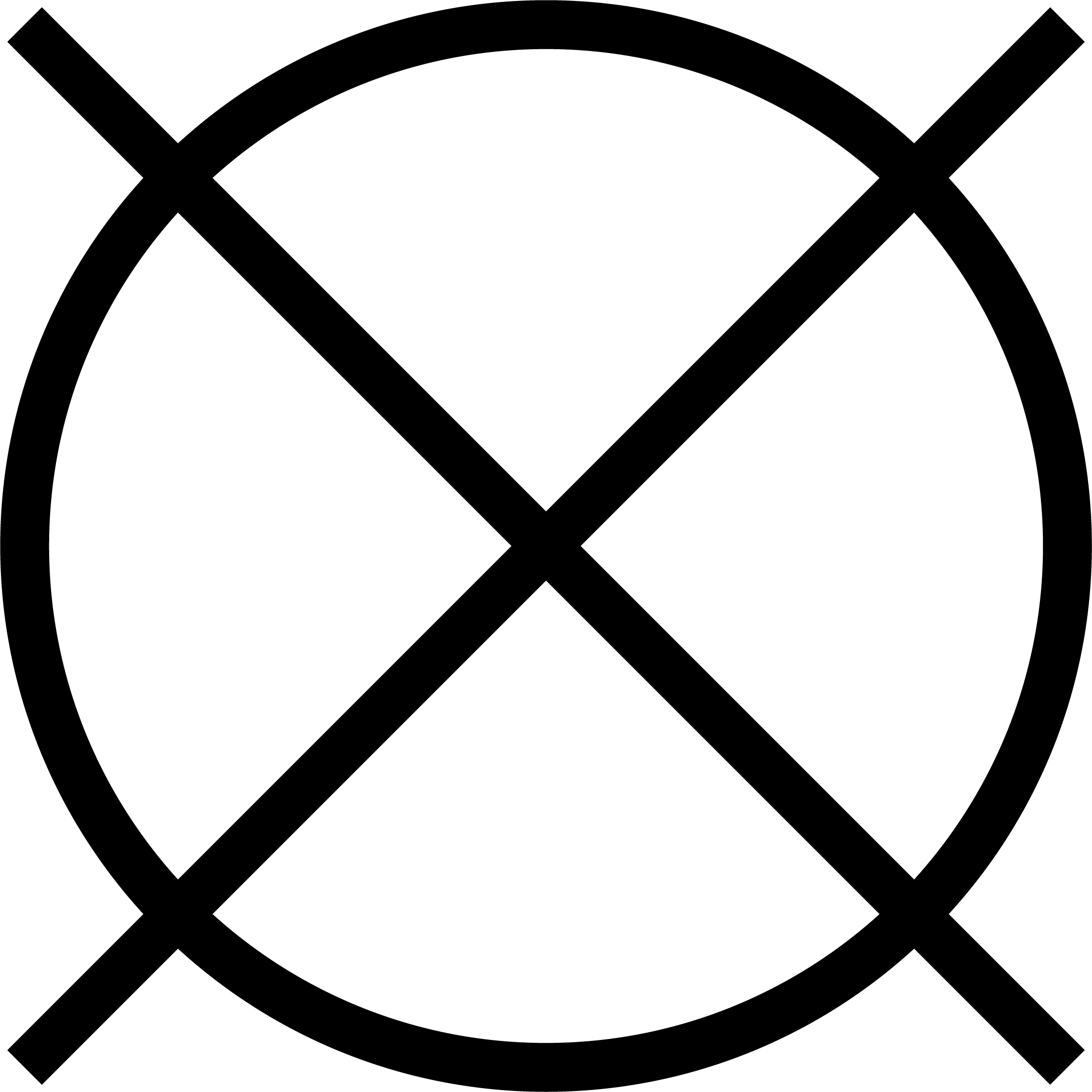Circular icon with an X through the middle