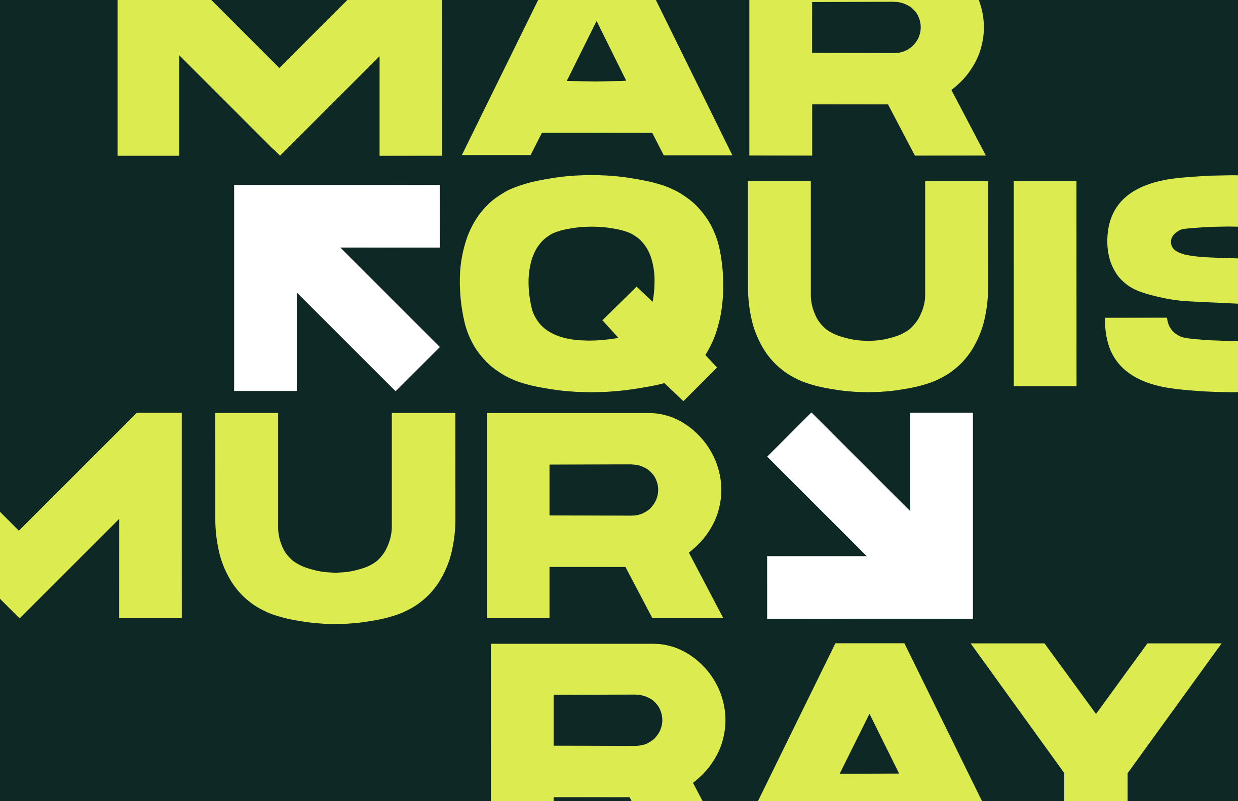 Close-up of text with the words 'MAR', 'QUS', and parts of other words visible in yellow and white on a dark background.