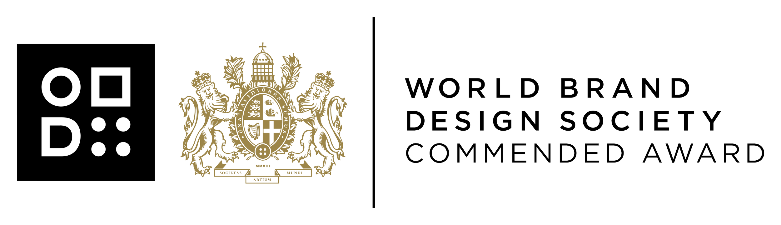 Logos of ODD and the World Brand Design Society commendation award, with a coat of arms and inscriptions.