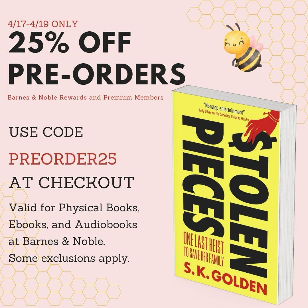 From today until Friday, you can grab a copy of Stolen Pieces for 25% off at the Barnes and Noble website! Use code PREODER25 at checkout 😊🐝

#stolenpieces #book #preoder #barnesandnoble #crimecaper #humorouscrimenovel #crimenovel