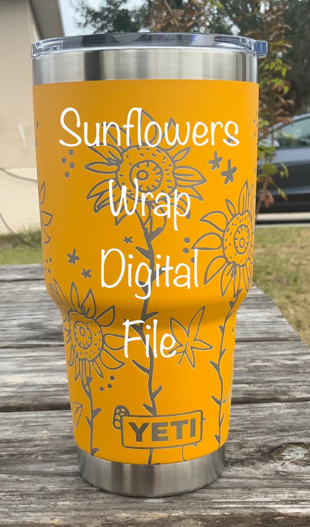 36 oz Yeti Rambler Bottle sunflower wrap