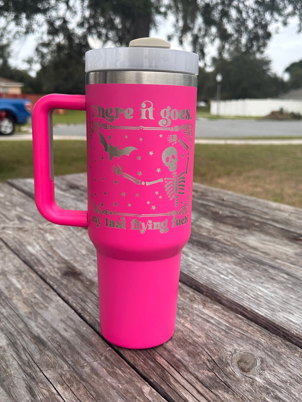 40oz tumbler w/ handle and Conversation Hearts engraved. — That Laser Lady