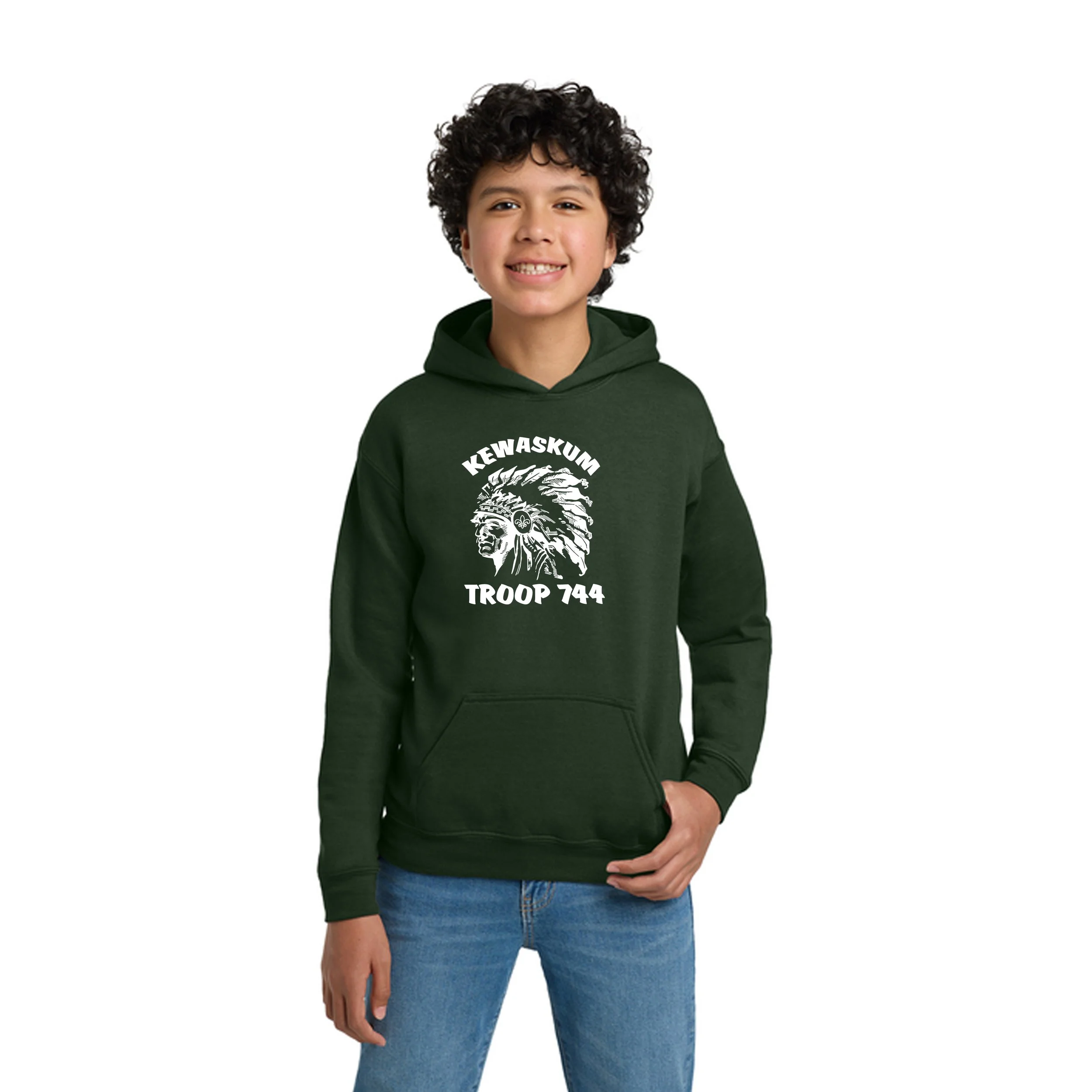 18500B  Gildan® Youth Heavy Blend™ Hooded Sweatshirt    FOREST GREEN   (TROOP 744)