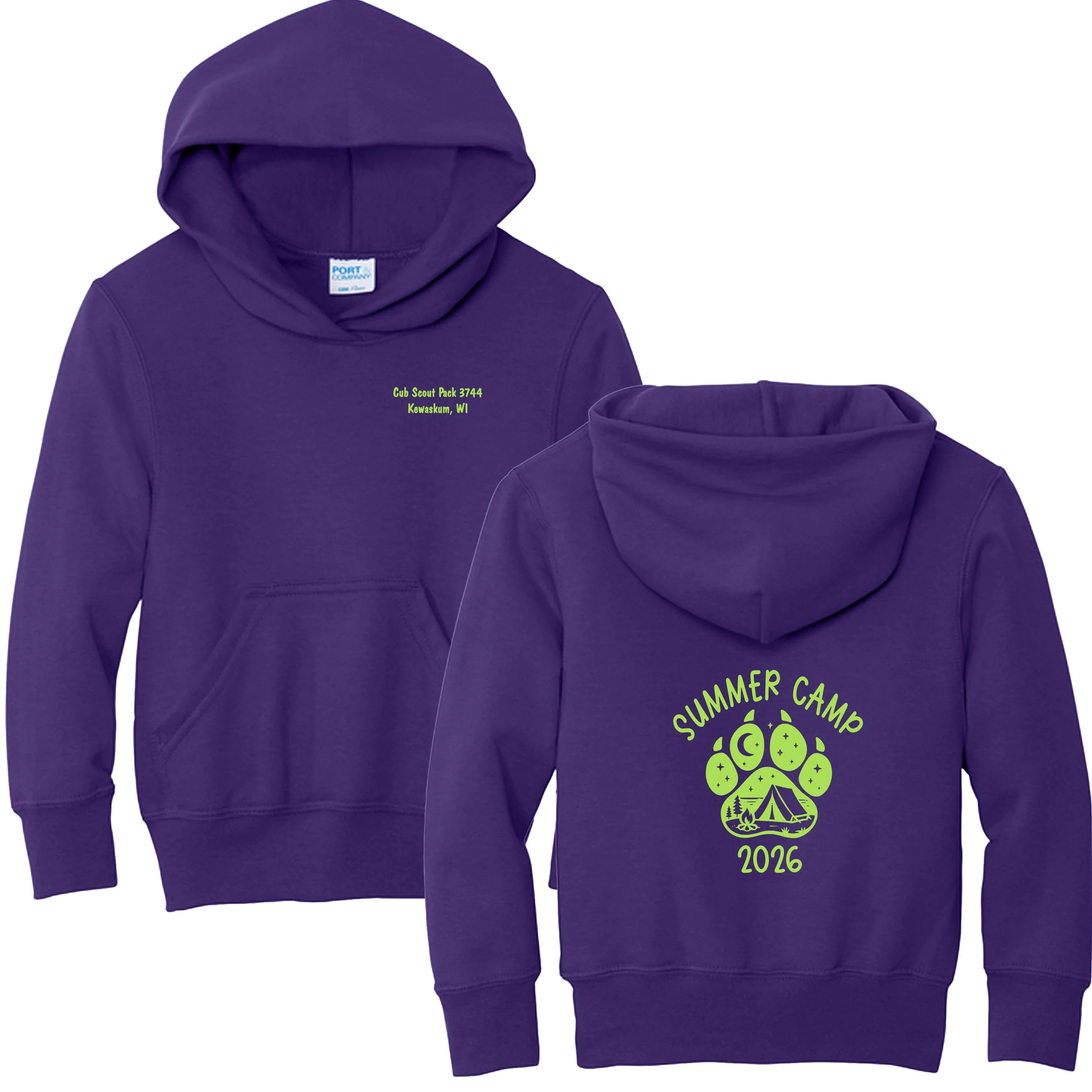 PC78YH  Port & Co™ Youth Core Fleece Pullover Hooded Sweatshirt (PACK 3744 SUMMER CAMP)