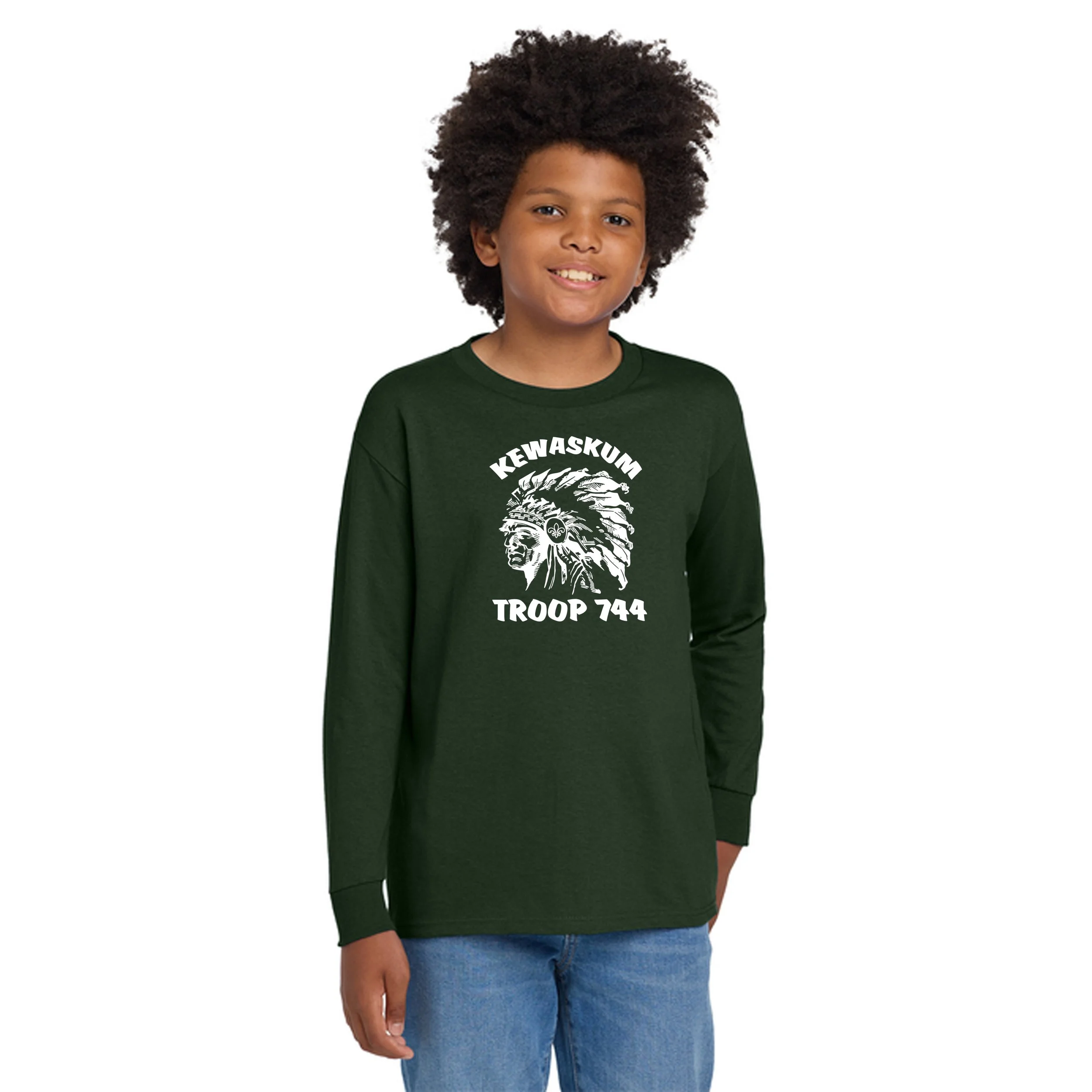 5400B Gildan® Youth Heavy Cotton™ 100% Cotton Long Sleeve T-Shirt   FOREST GREEN  ( TROOP 744)