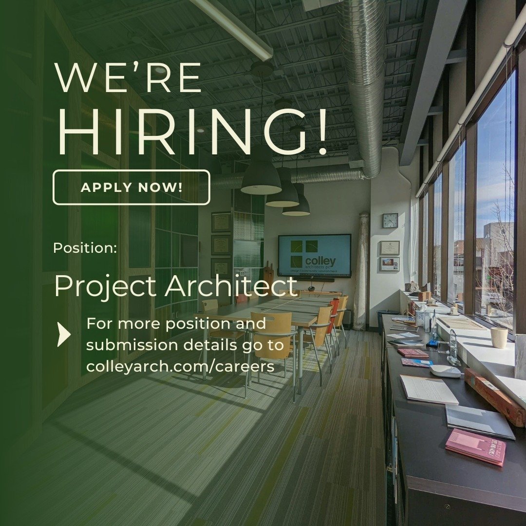 Colley Architects is hiring! 

We're looking for a talented and motivated Architect to lead our project teams through all phases of design and construction. 

For more information, head over to www.colleyarch.com/careers!