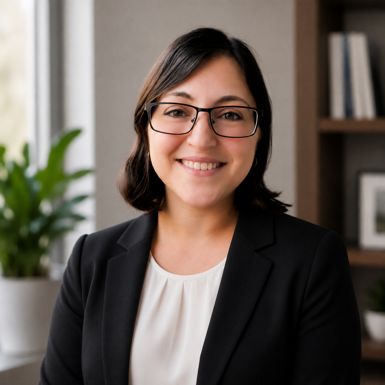 smiling woman with glasses