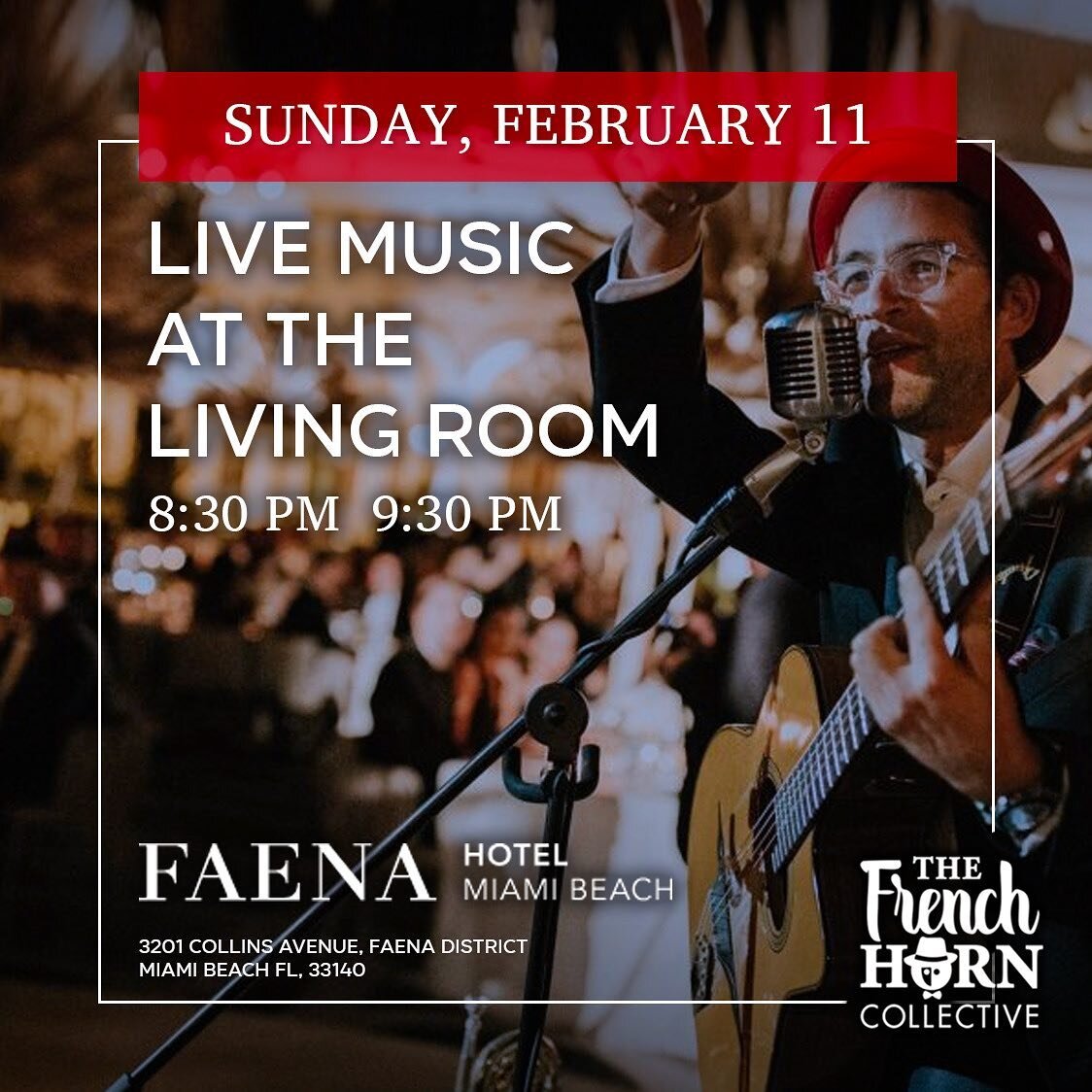 This Sunday only @faena, special french and American jazz will be playing 
#faenahotel #livingroomatfaena 
#livemusic #thefrenchhorncollective #vincentraffard #gipsyjazzmusic #frenchhorn #miaminightlife #jazznight #swing #miamiliveevents