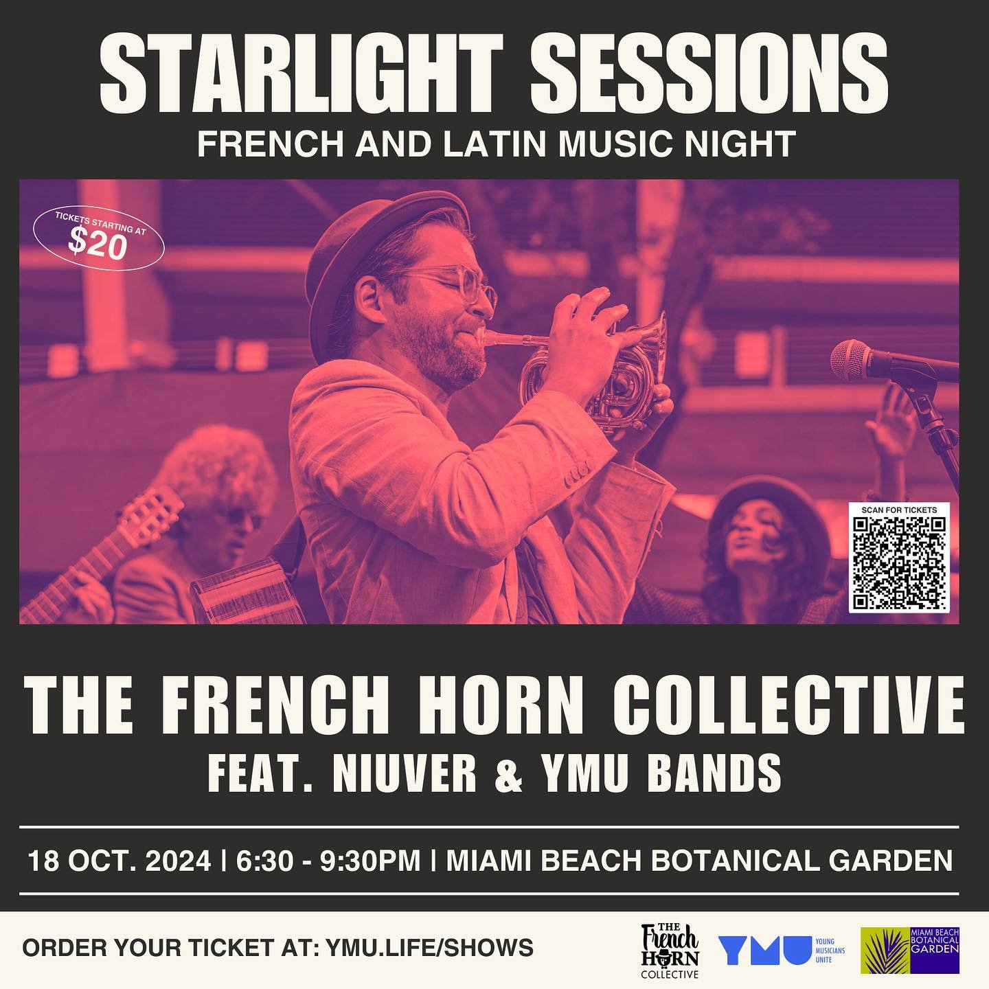 Next show @thefrenchhorncollective and @niuver @miamibeachgarden on October 18th 8.30pm get your ticket 🎟️ for an amazing concert of french Gypsy jazz and original Cubans world music