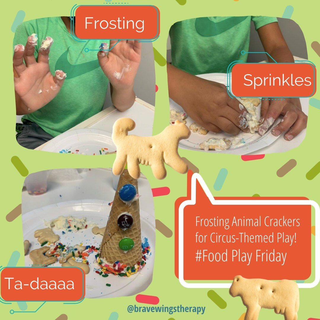 #Playwithyourfood Sometimes getting your hands covered in food is a delicious thing! Here we used a circus theme to frost and sprinkle animal crackers. Exploring foods away from the dinner table is a great way for children to engage their natural cur