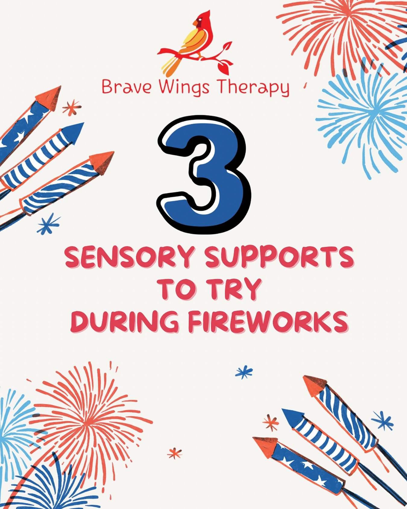 Here 3 sensory support strategies to try  during fireworks! 🎆

🎧 1. Plan for Noise Sensitivity! Fireworks and loud celebrations can be overwhelming. Offer noise-canceling headphones or earplugs. Watch fireworks from a distance or stream a show onli