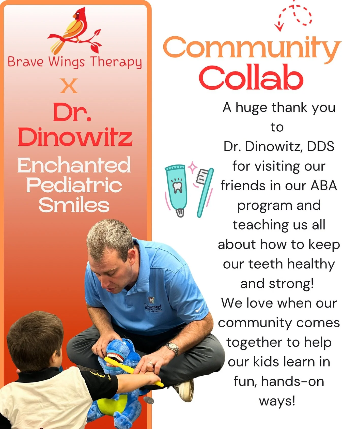 Big smiles all around! 😁 A huge thank you to 
Dr. Dinowitz, @enchantedpediatricsmiles for visiting our friends in the ABA program and teaching us all about how to keep our teeth healthy and strong! 🪥🦷

We love when our community comes together to 