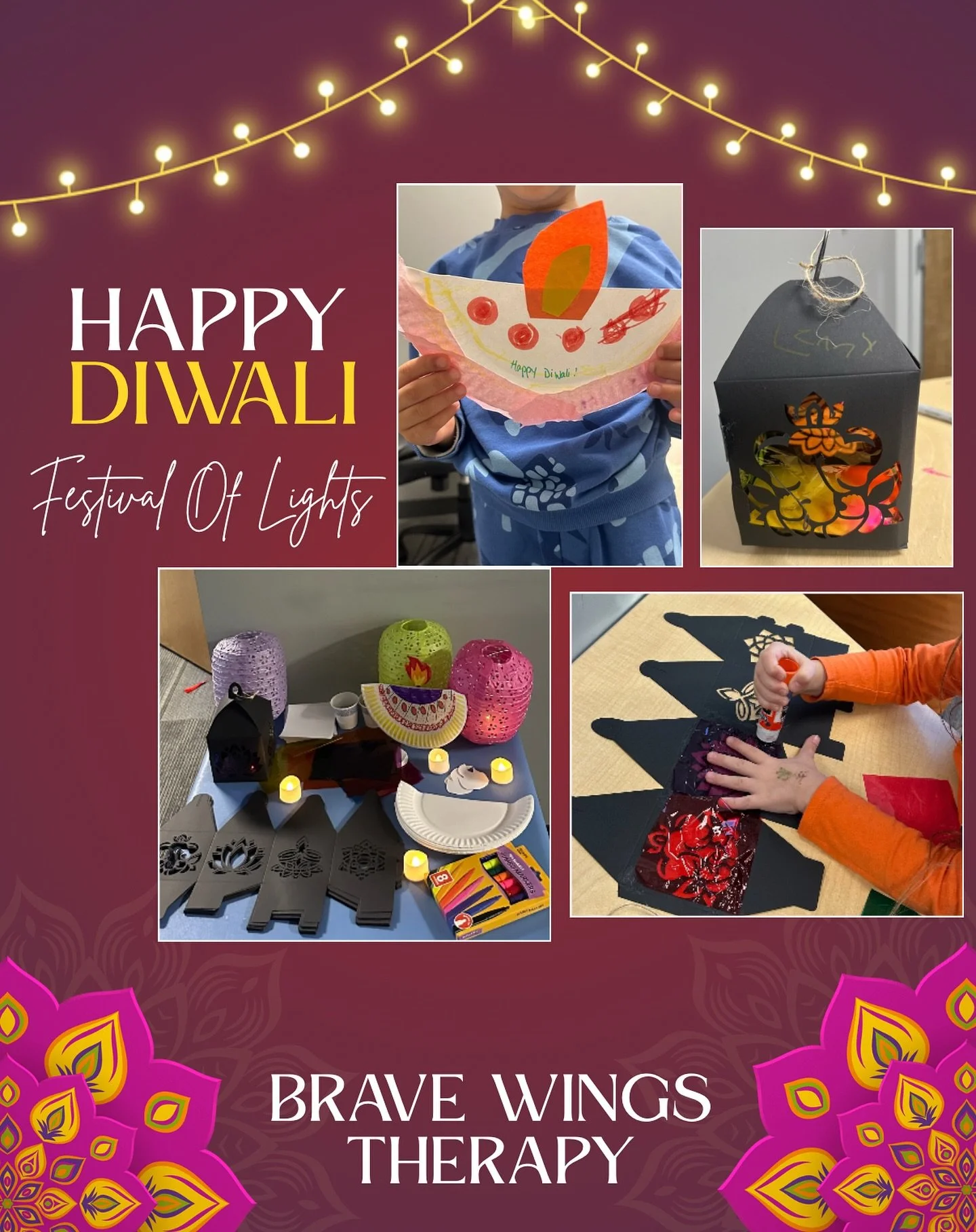 This week at our center we learned all about Diwali and made these beautiful lanterns! Thank you to @nicolec_ot for organizing it all! 

May this festival of lights fill your homes with joy, your hearts with gratitude, and your days with new beginnin