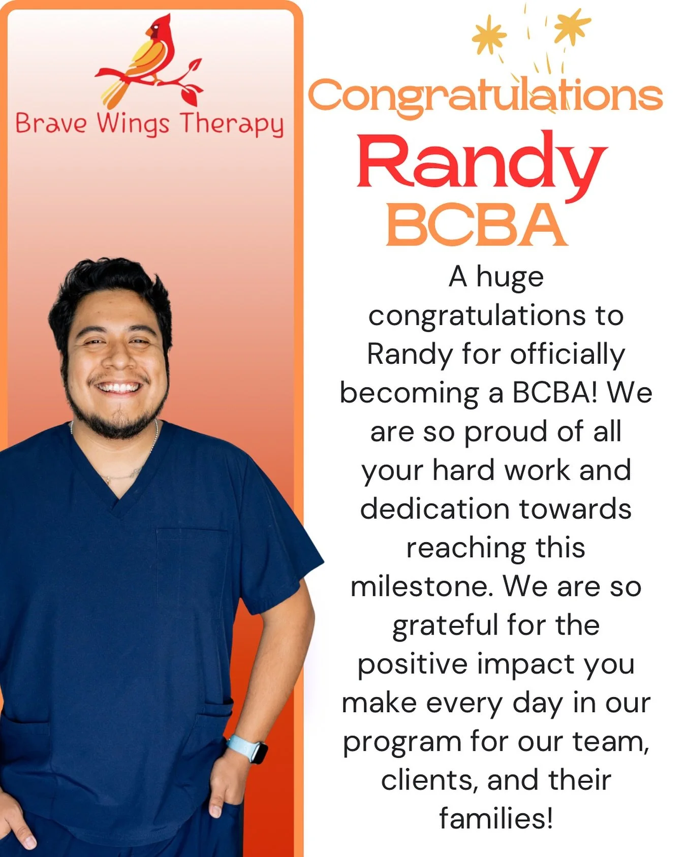 Big congratulations to Randy for officially becoming a Board Certified Behavior Analyst (BCBA)! 👏

Your dedication, compassion, and commitment to helping kids thrive inspire our whole team every day. We&rsquo;re so proud to celebrate this milestone 