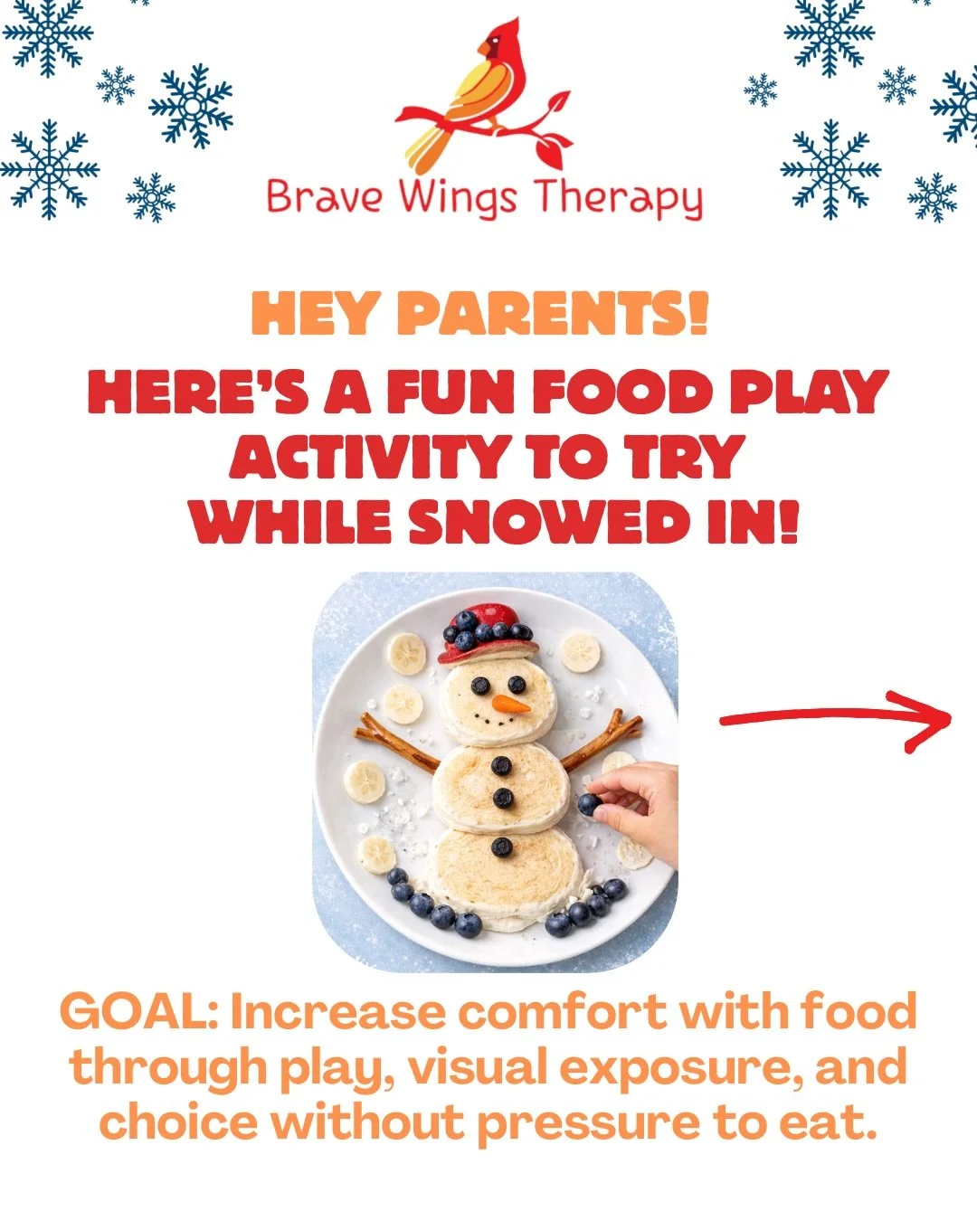 We make feeding therapy fun! This snowman food art is a great way to introduce foods without pressure! ☃️❄️

👉 Follow or reach out to see how we support picky eating in a positive way.
📲 Text us at (973)-800-8515 to chat or make an appointment

Bra