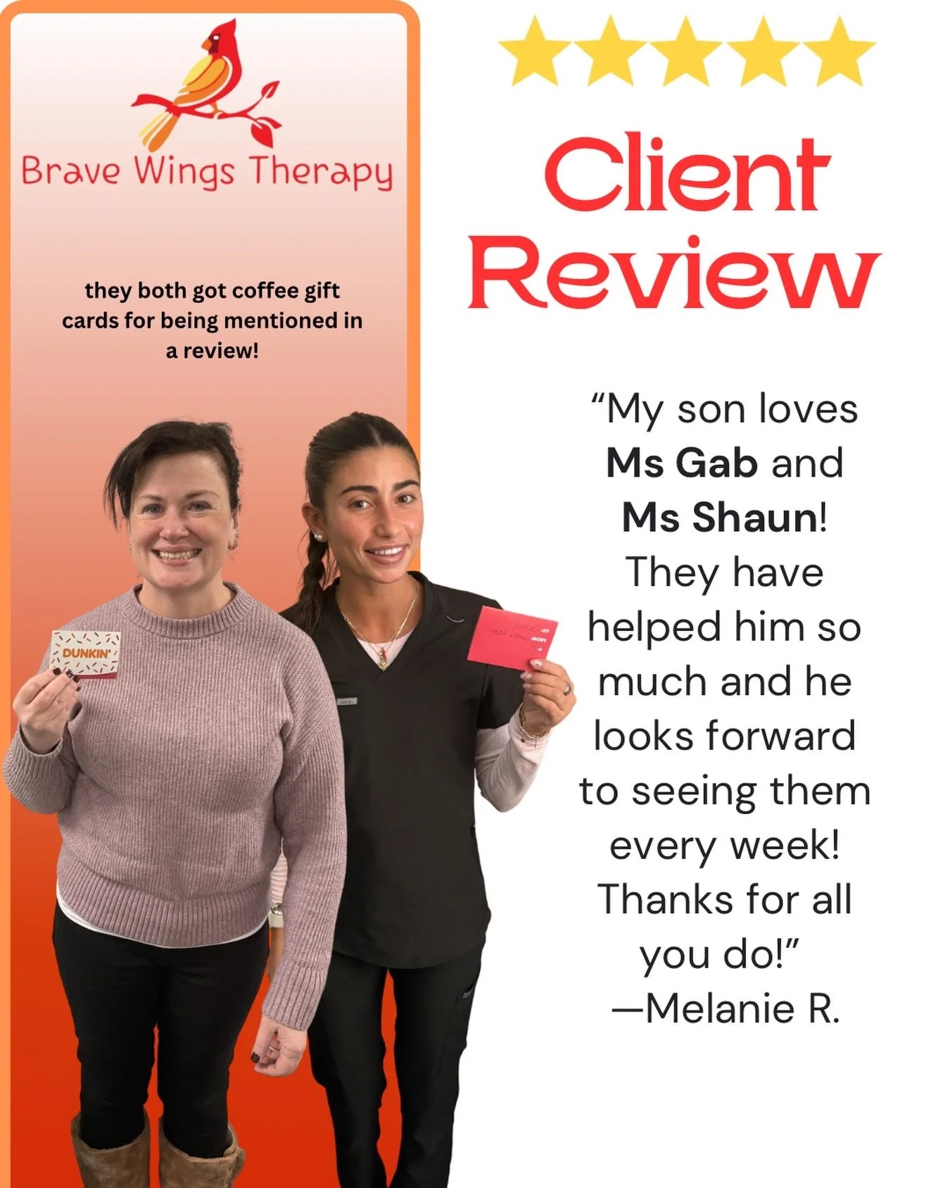 Congrats to our therapists Ms. Gab and Ms. Shaun for being mentioned in a Google review! We appreciate your hard work and dedication to your clients and they clearly do too! Enjoy your coffee gift cards ☕️🫶