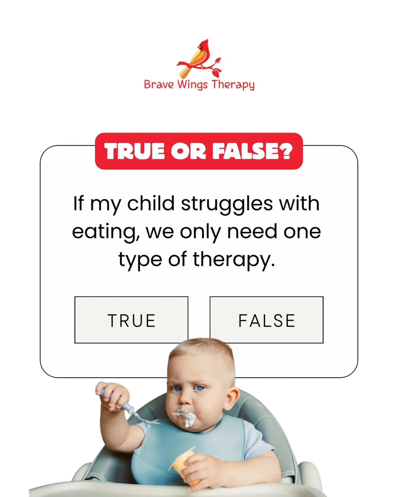 When a child struggles with eating, it&rsquo;s rarely just one thing. So the answer is 👇

FALSE. Feeding can involve oral coordination, posture, sensory processing, fine motor skills, and regulation. That is why Speech and Occupational Therapy often