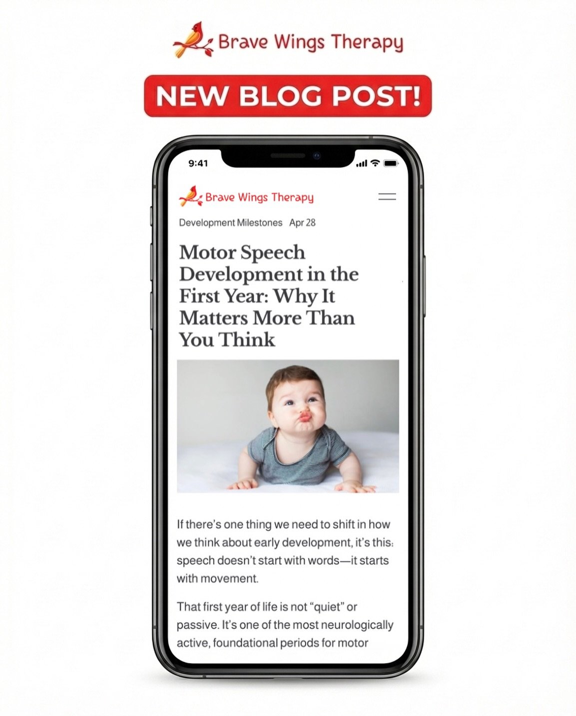Think speech starts with first words?

Our latest blog breaks down what&rsquo;s actually happening in your baby&rsquo;s first year and why it matters for eating, speaking, and development.

Link in bio to read 💬
http://www.bravewingstherapy.com/blog