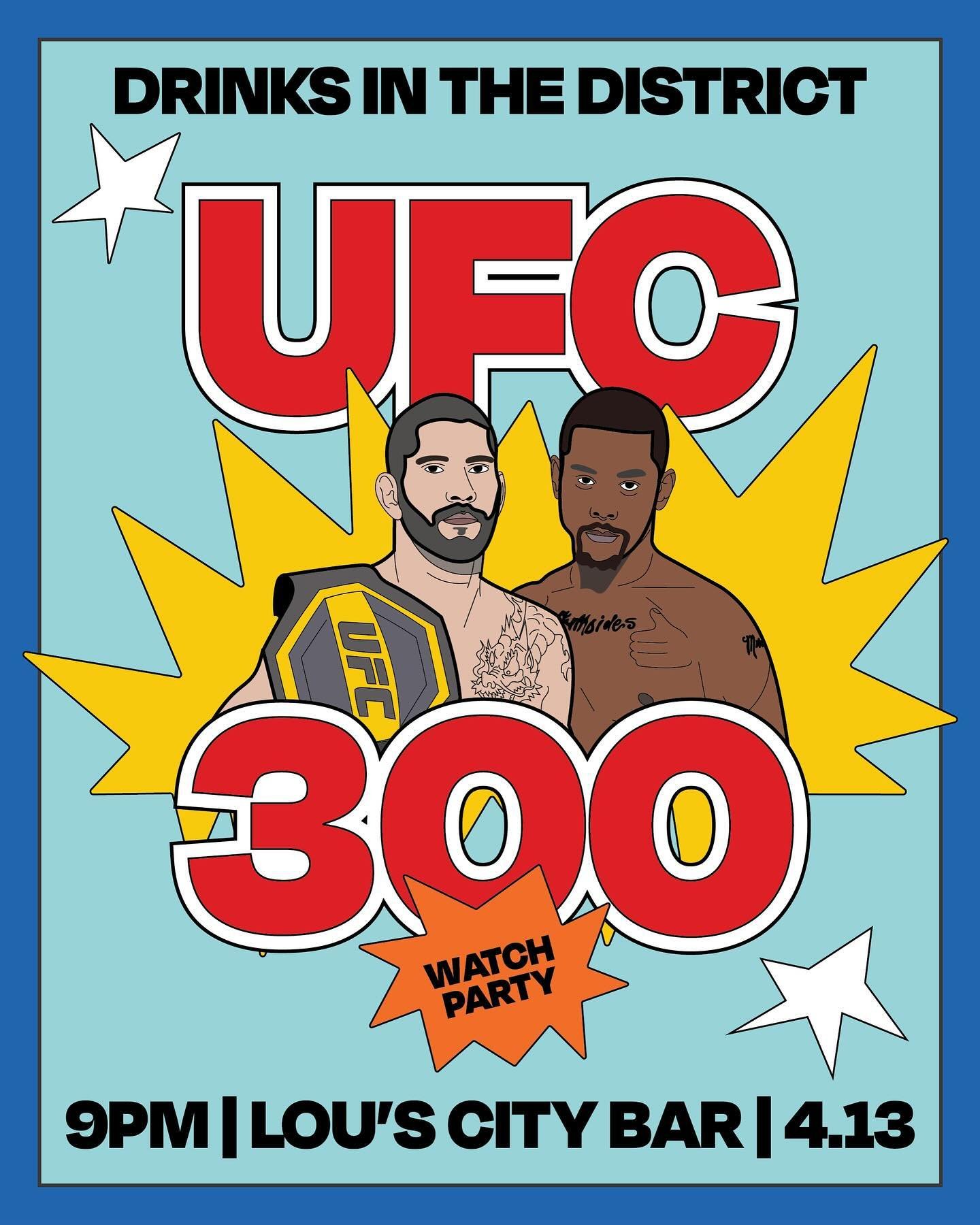 We&rsquo;re hosting a UFC 300 watch party this Saturday night with @drinksinthedistrict! Join us for beer 🍺 wings 🍗 pizza 🍕+ all the #UFC300 prelims and main card. RSVP via link in bio!