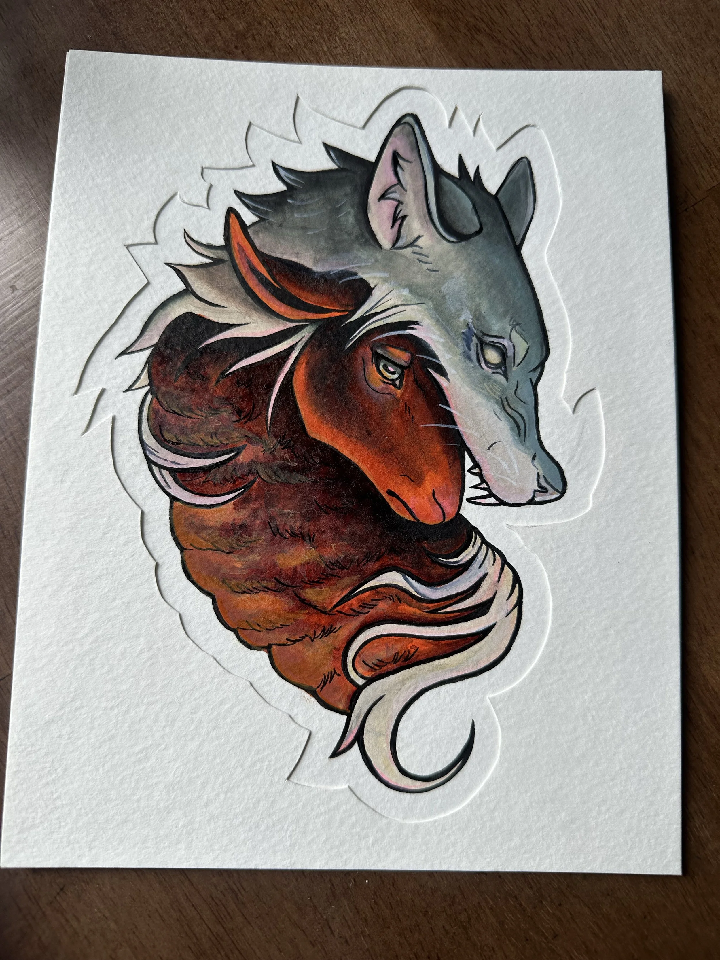 Sheep in Wolf's Clothing Acrylic Ink Painting