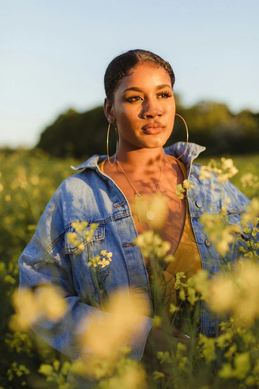 peaceful woman in field