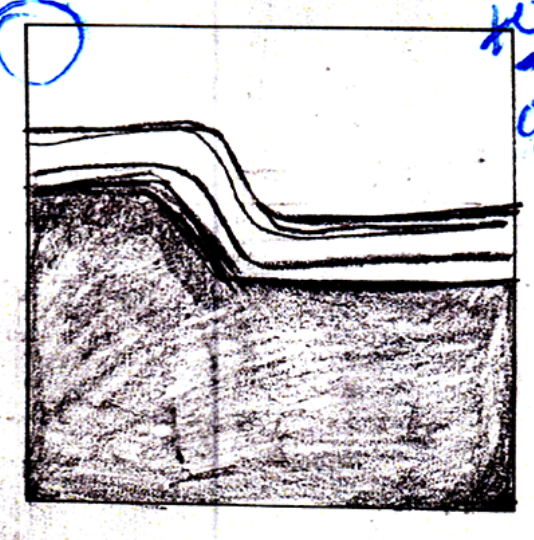 A hand-drawn pencil sketch of a horizontal processor chip with white negative space on top, a zig-zag line centrally, and shading on the bottom.
