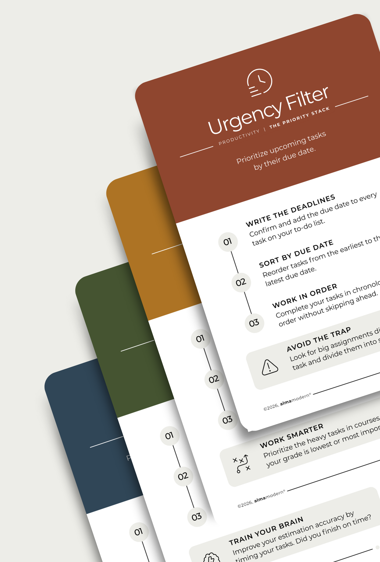 Mock up of the four card making up the priority stack