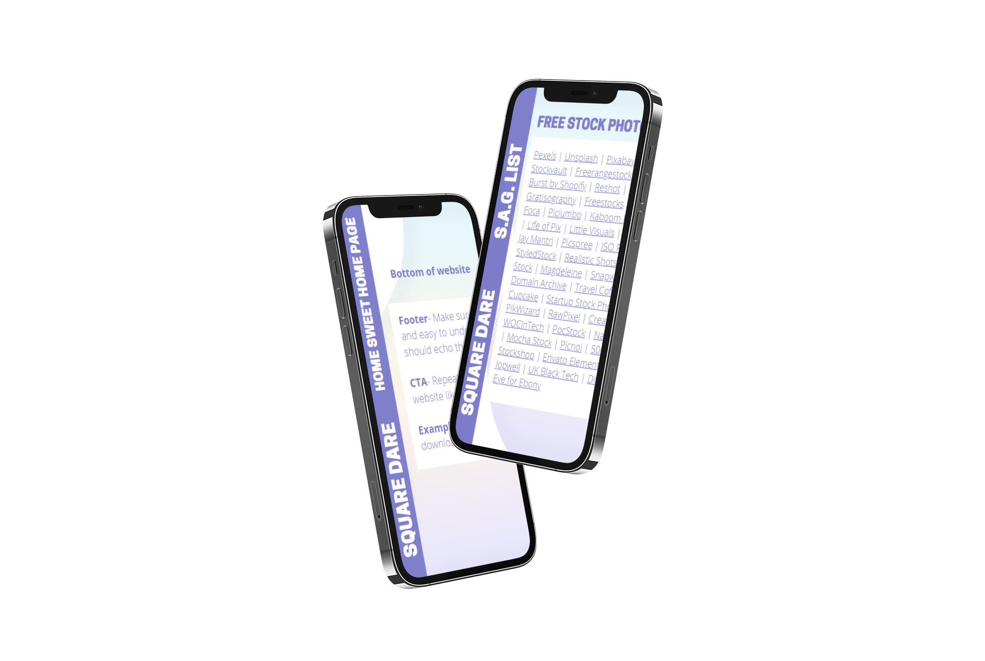 Mockup of 2 iPhones with Square Dare resources