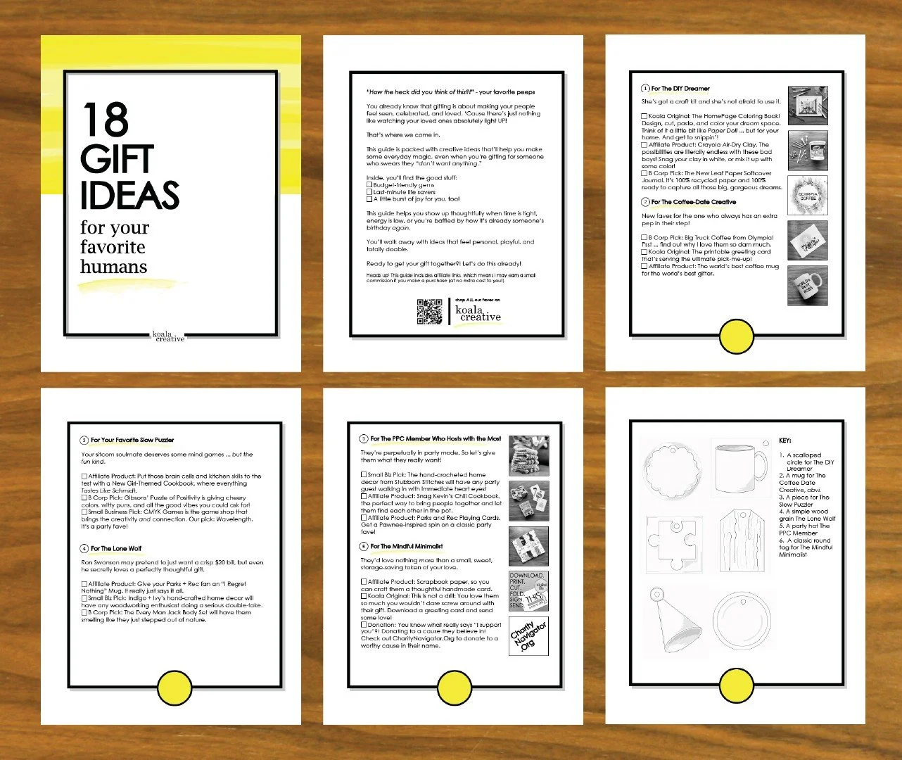 6 pages of the downloadable guide called "18 Gift Ideas that'll make your favorite person afraid of how much they love you"