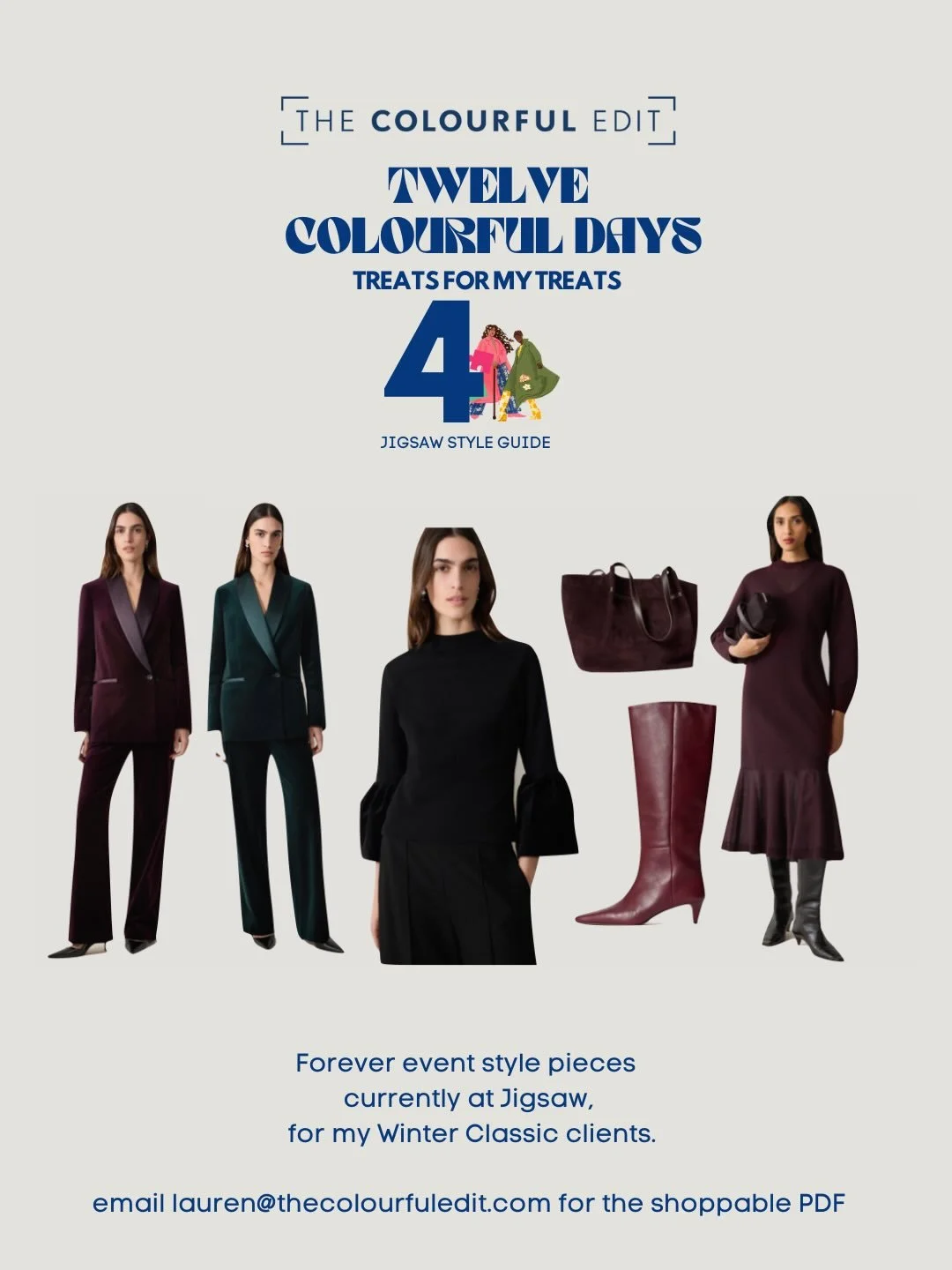 TWELVE COLOURFUL DAYS - DAY FOUR 
For my Winter clients with classic style, check out these forever pieces from @insidejigsaw 💖