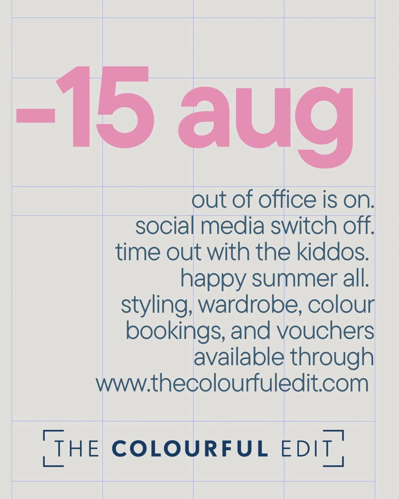 OUT OF OFFICE 
Taking the time out, going to have a wee social media break. Is it actually all that social anyway? Hmm. 

All style/workshop enquiries - lauren@thecolourfuledit.com
Bookings and vouchers  www.thecolourfuledit.com 
New accessories drop