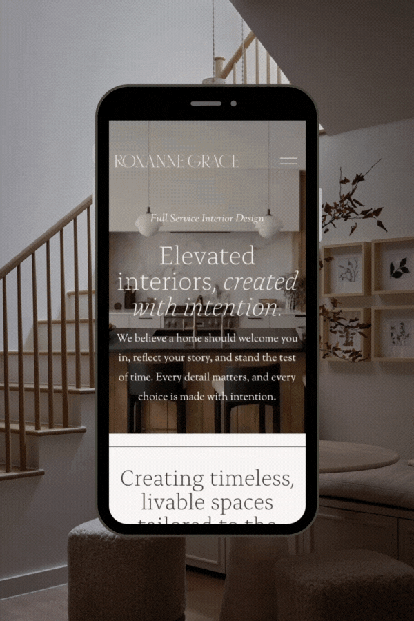 neutral color scrolling website on a mobile phone