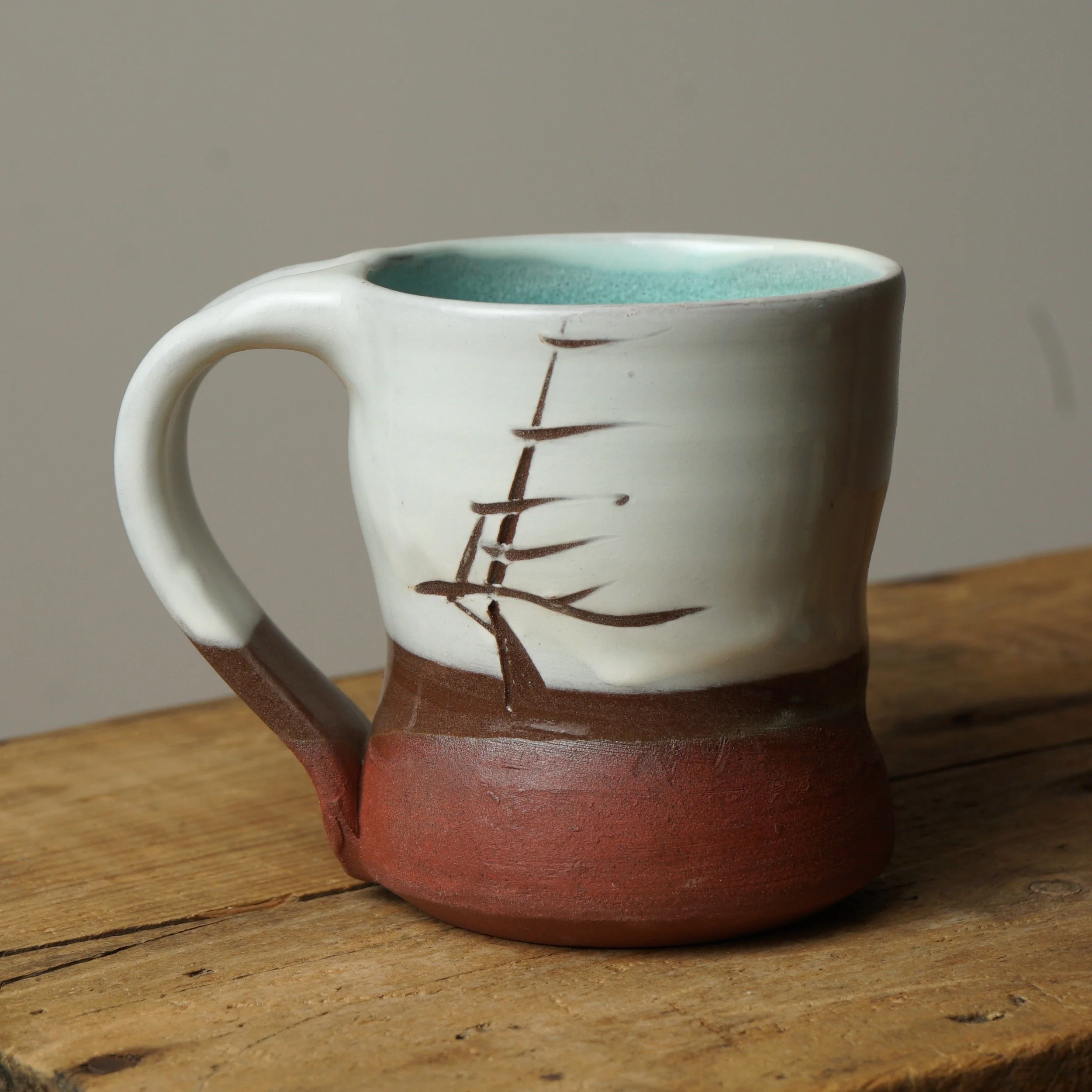 small mug - windswept pine - white & aqua