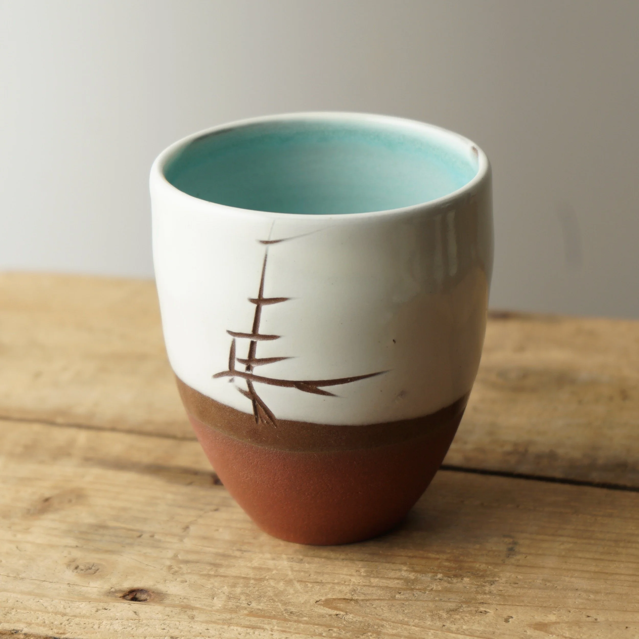 wine cup - windswept pine white with aqua interior