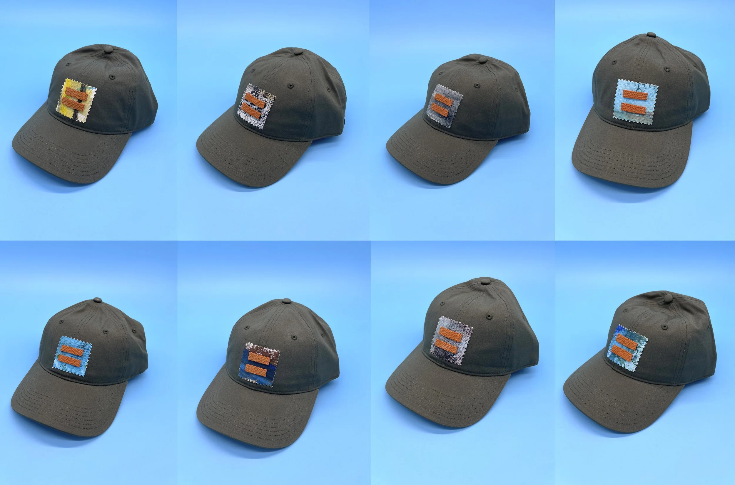 graphic layout of photographs of limited edition hats with artwork made out of paintings and basketballs, used for promotion of items and imagery on website