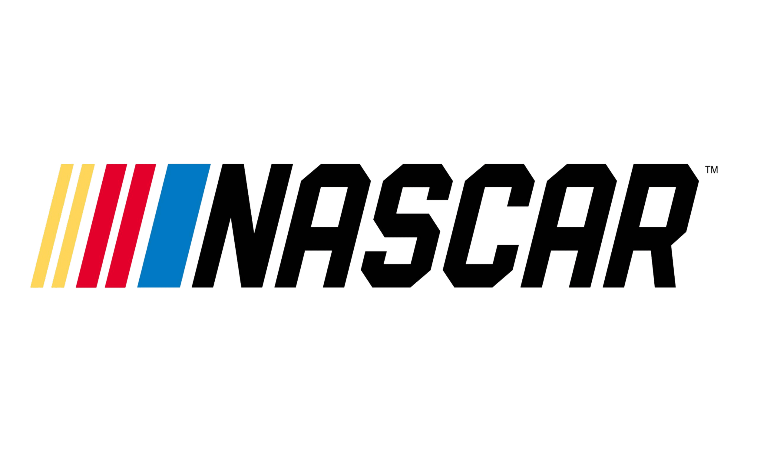 Logo of Nascar with colorful stripes on the left side.
