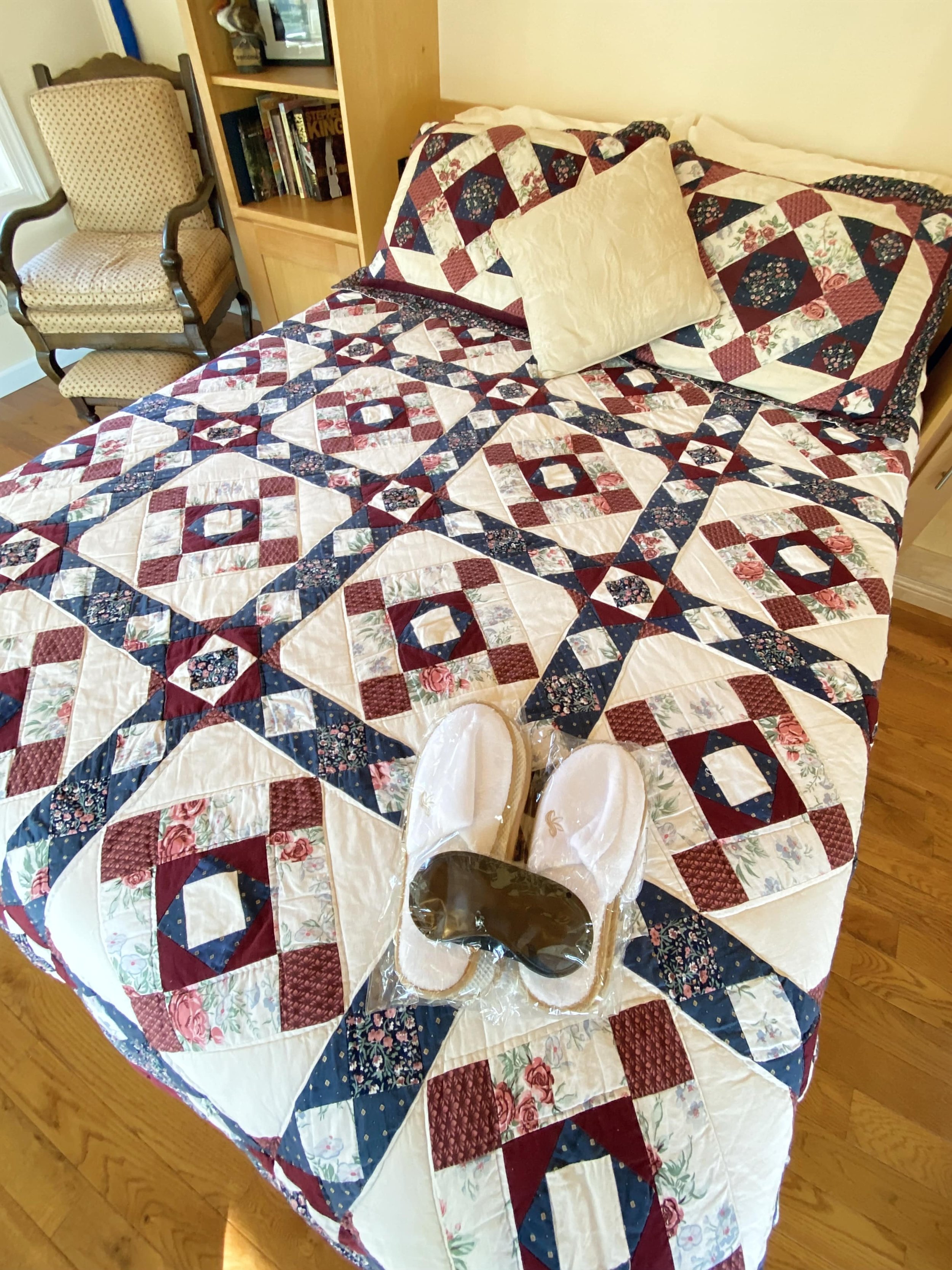 Slippers and Eye Mask on Bed_Mission Possible Airbnb_NarrowsburgNY.JPG