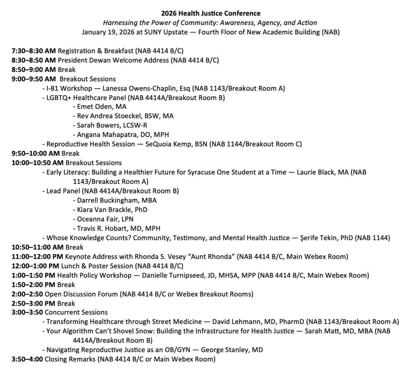 Check out a brief overview of Monday's lineup! Full schedule and speaker bios can be found on our website at www.healthjusticeconference.com