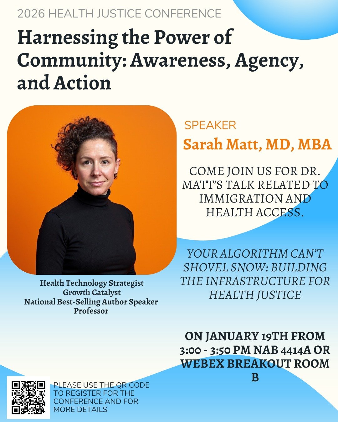 Don't miss Dr. Matt's talk titled, "Your Algorithm Can't Shovel Snow: Building the Infrastructure for Health Justice."

Monday at 3 PM in NAB 4414A or Webex Breakout Room B!