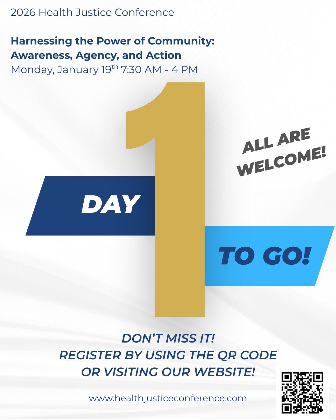 We are just 1 day away from the conference! Registration and breakfast will be from 7:30 - 8:30 AM, with our welcome address beginning promptly at 8:30 AM!

See you tomorrow!!