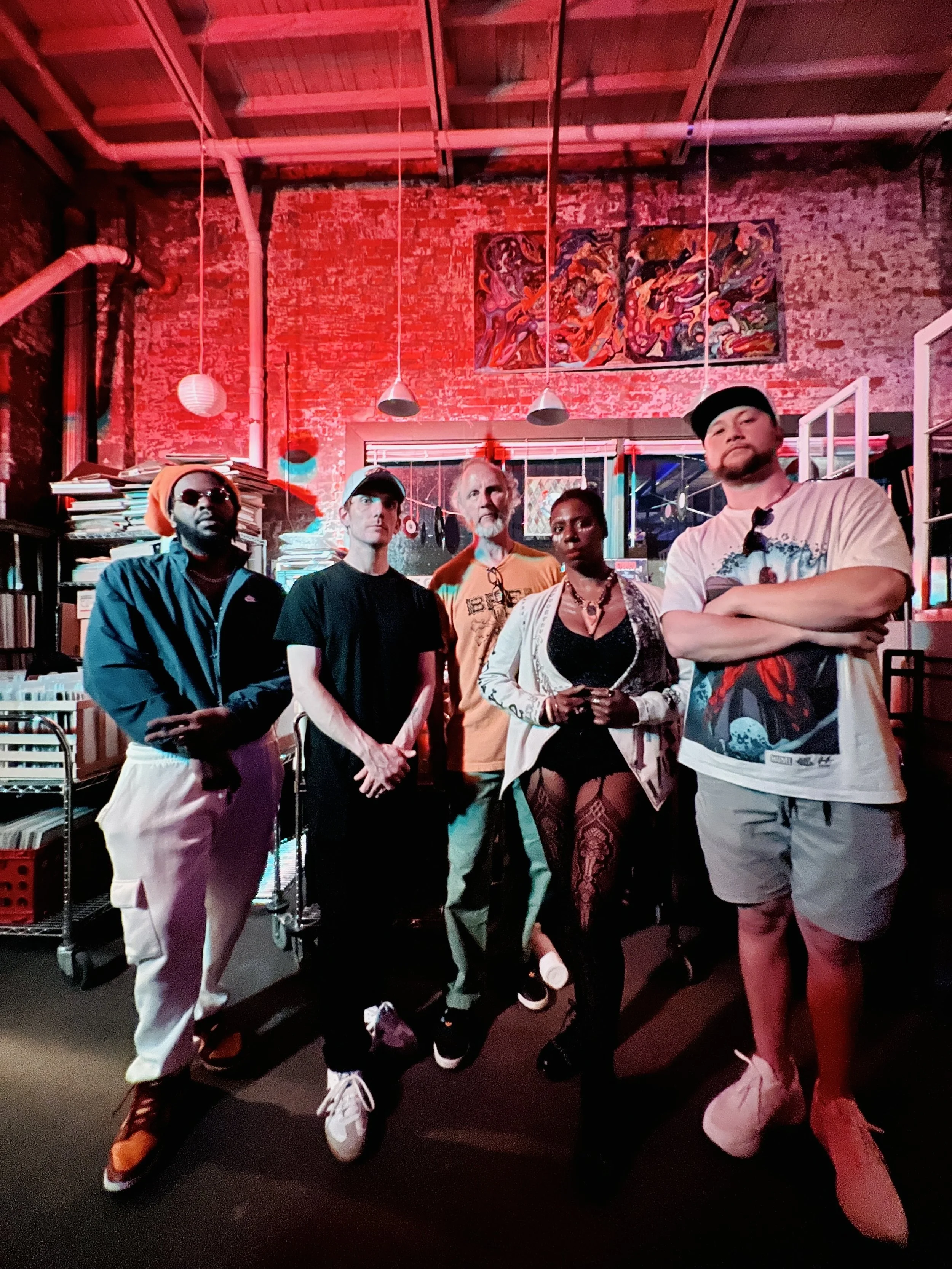 rebel noire and the accomplices. Ignition Music Garage. March 2025. from l-r: Colby Becton, Devin Vargo, Jason Brewer, rebel noire and Devin Brewer. credit: Abraham Medeliin