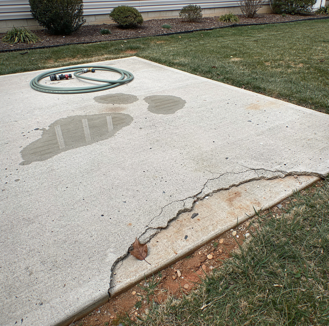 Frozen water cracking a concrete patio slab