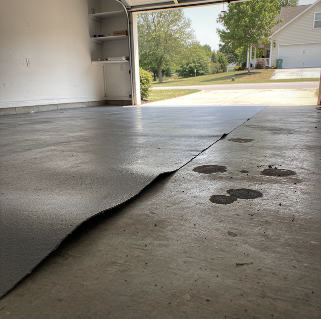 Peeling epoxy coating lifting from garage concrete slab