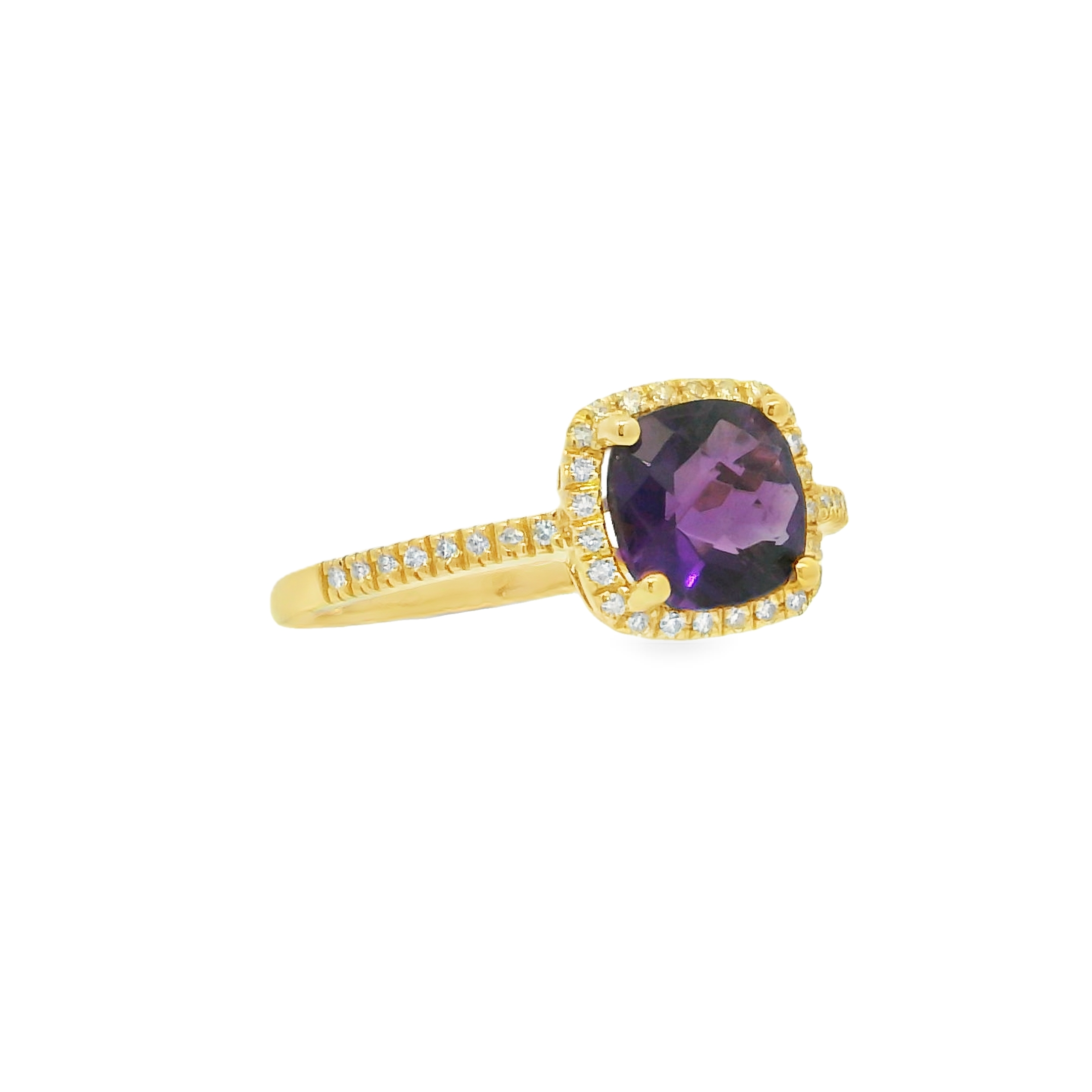 14K Yellow Gold - Cushion Cut - Amethyst Ring