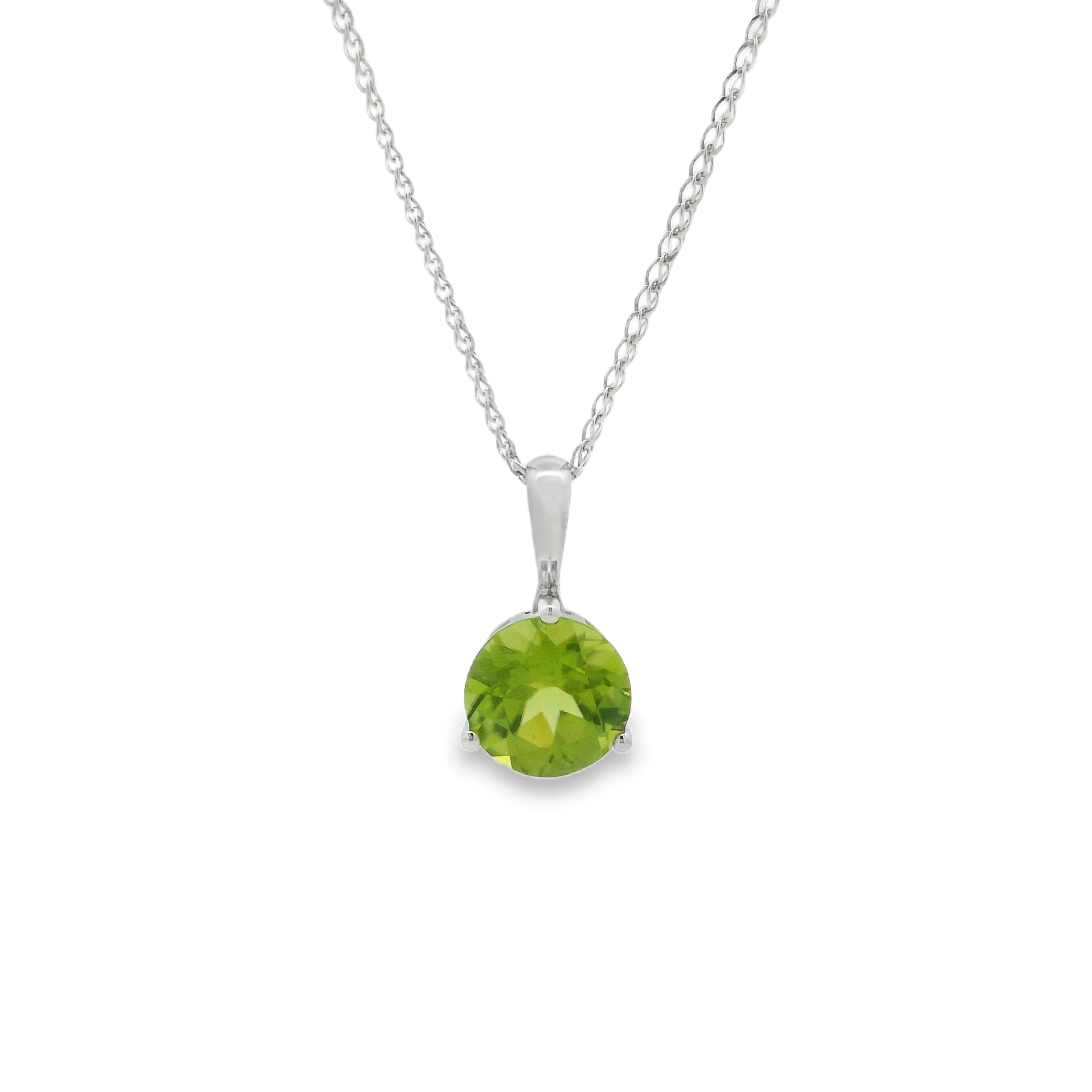 14K White Gold - Round Cut - Peridot Necklace