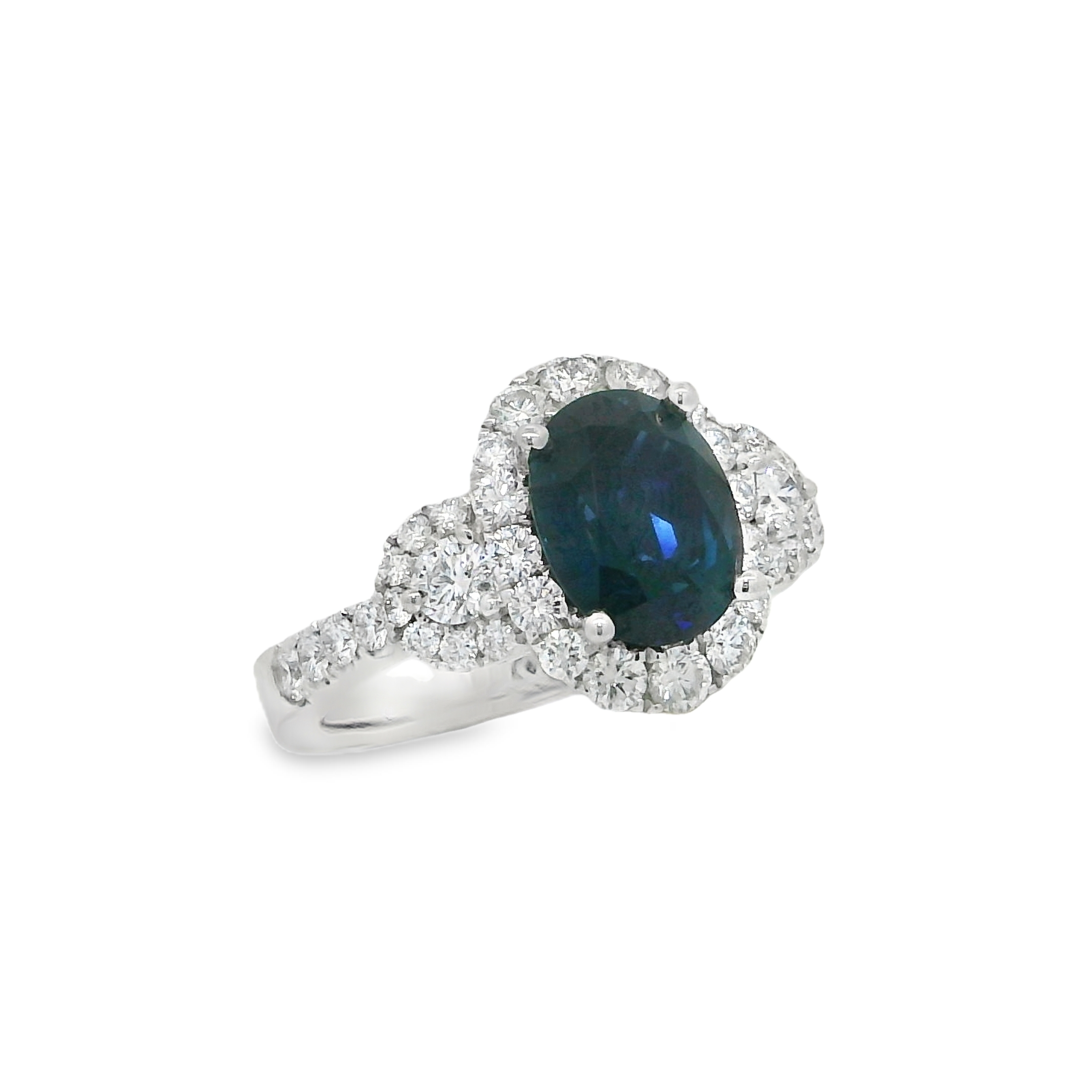 18K White Gold - Oval Cut - Blue Sapphire Ring