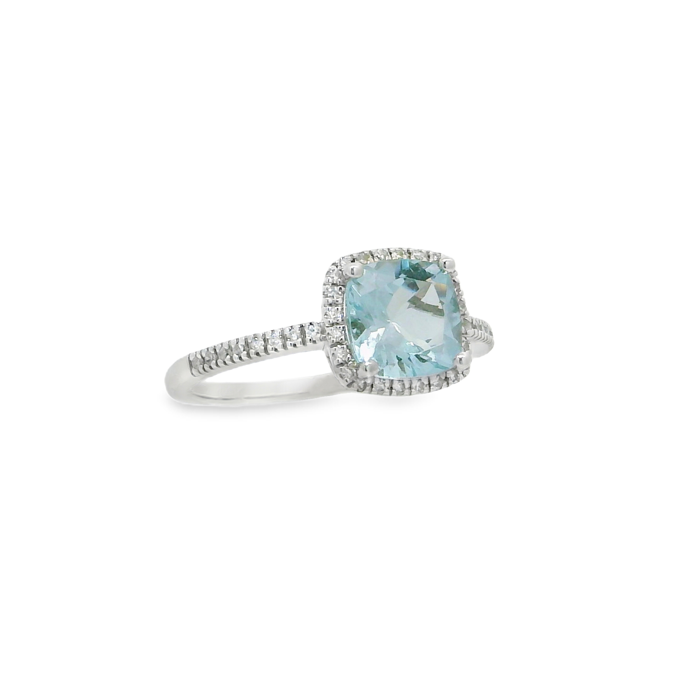 14K White Gold - Cushion Cut - Aquamarine Ring