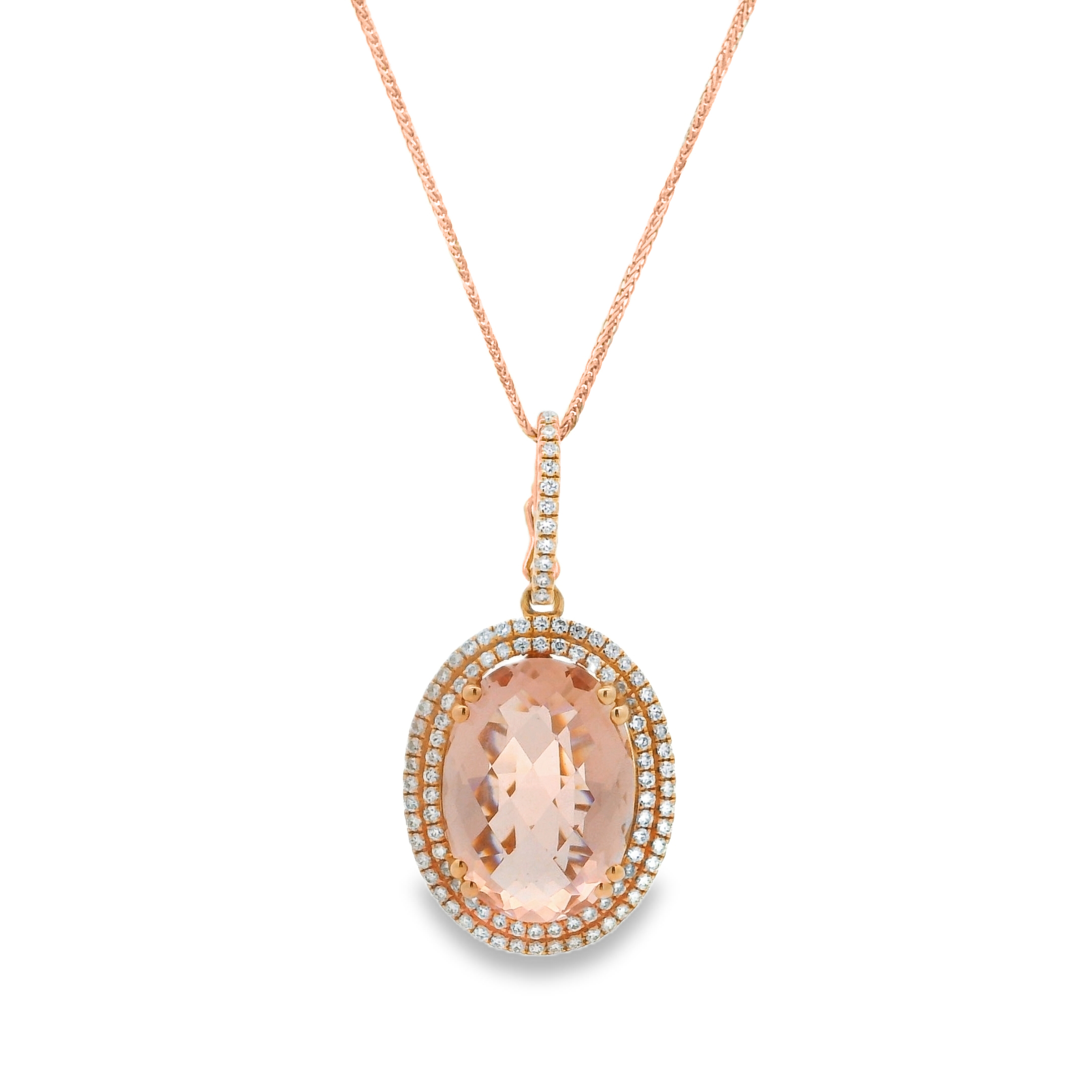 18K Rose Gold - Oval Cut - Morganite Necklace