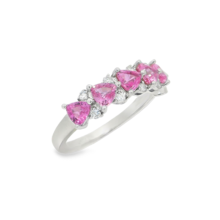 14K White Gold - Trillion Cut - Pink Sapphire Ring