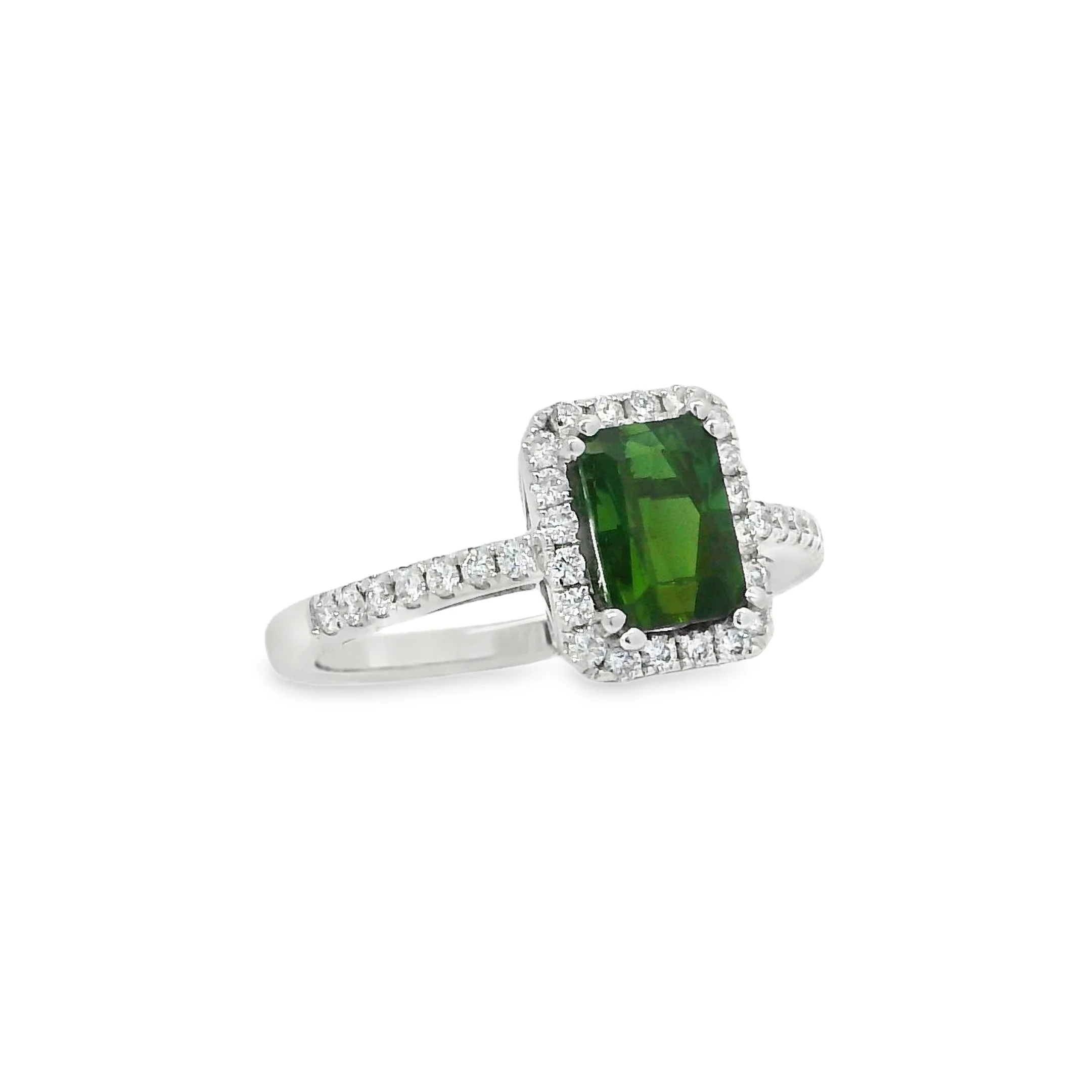 14K White Gold - Emerald Cut - Green Tourmaline